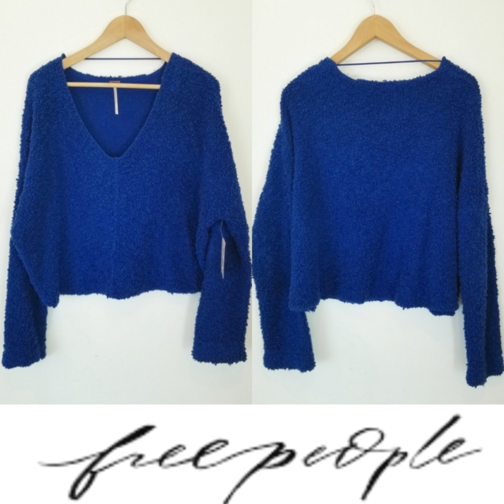 Free People Finders Keepers Furry Relaxed Fit Deep V Neck Cardigan Sweater NWT